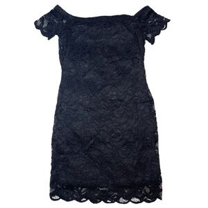Ambiance Black Laced Off-The-Shoulder Juniors Dress